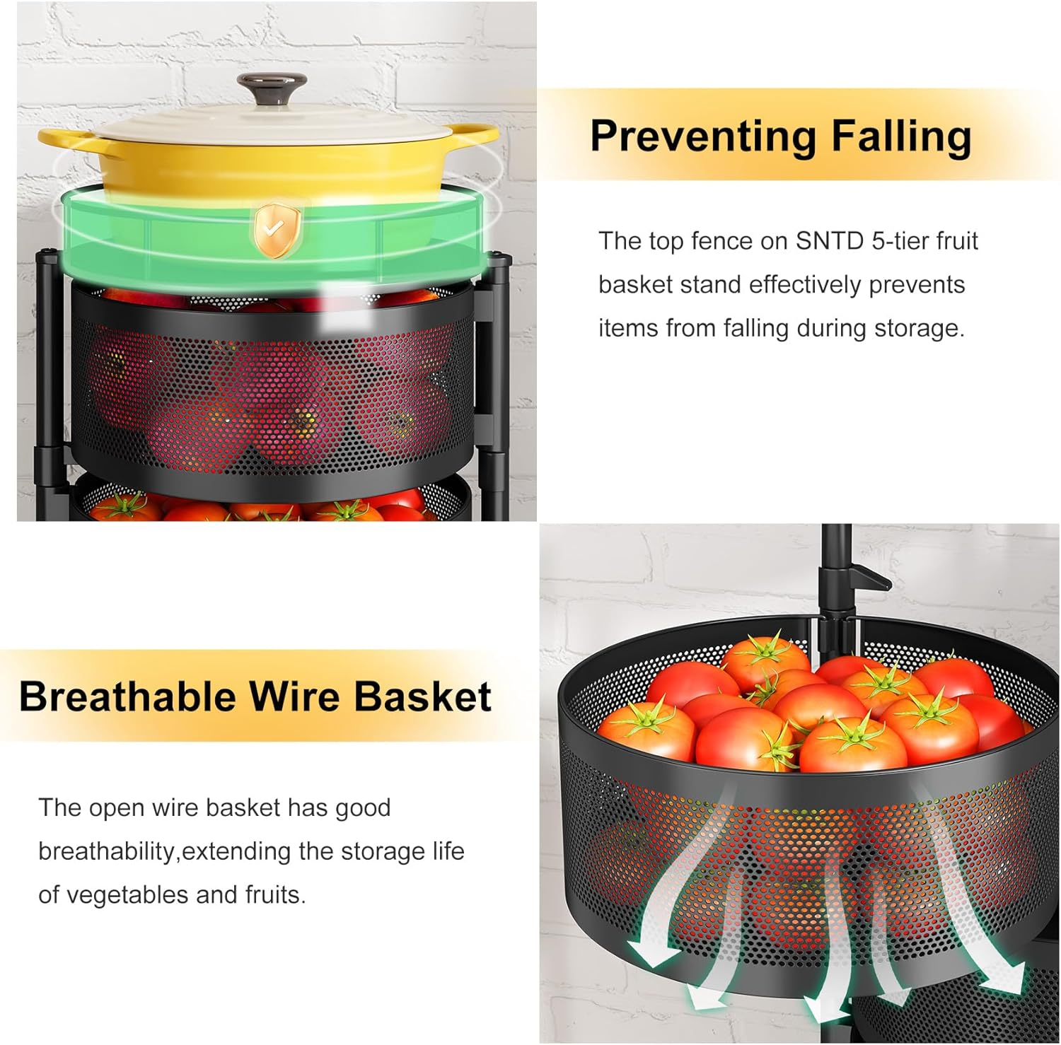 Rolling Basket Rack for Kitchen