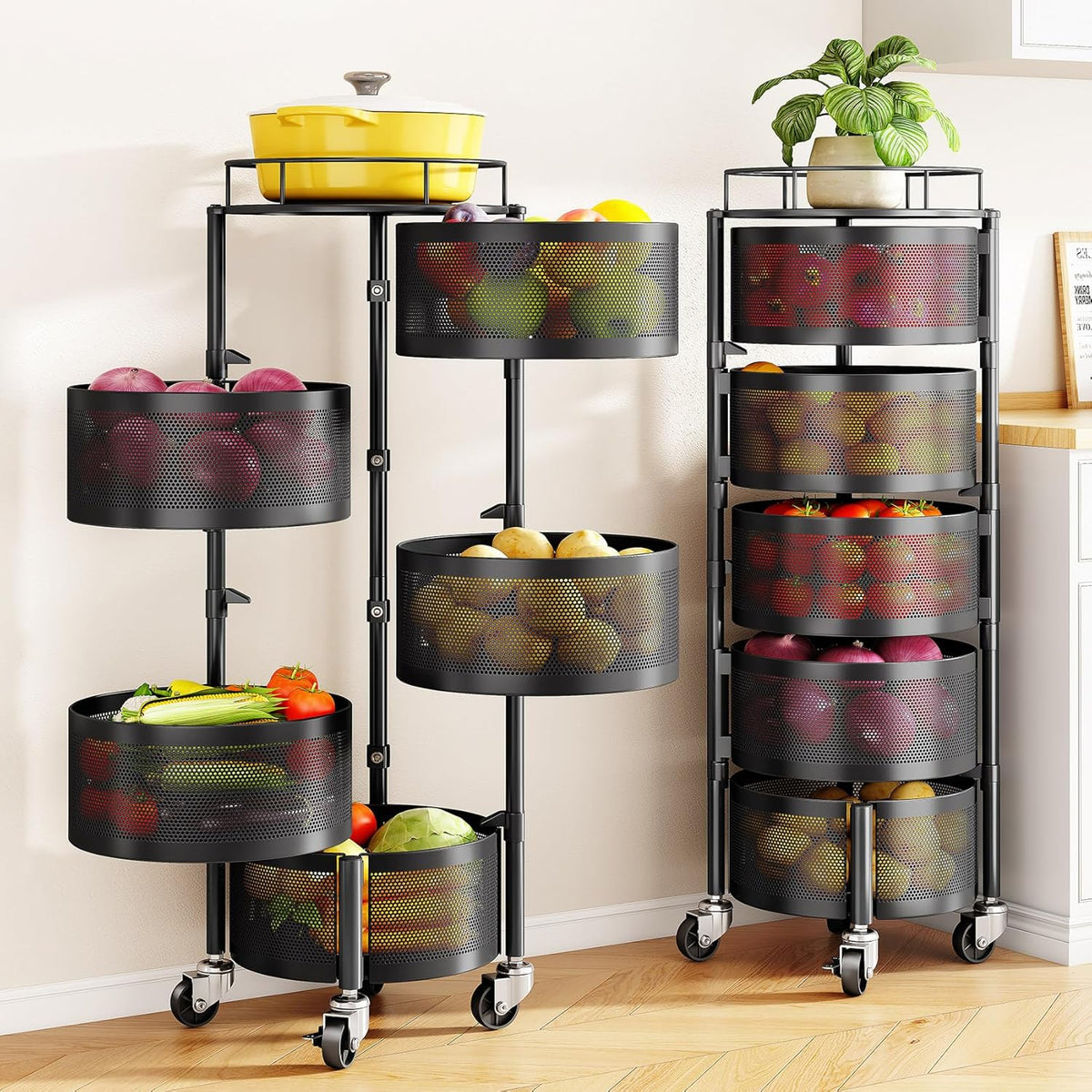 Rolling Basket Rack for Kitchen